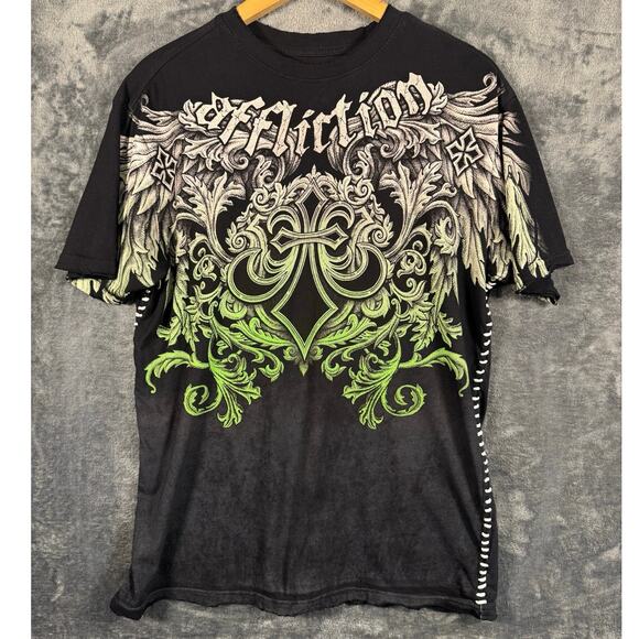 Affliction Live Fast Fleur-de-Lis Distressed Side Laced Graphic T Shirt Men's L - Picture 1 of 7